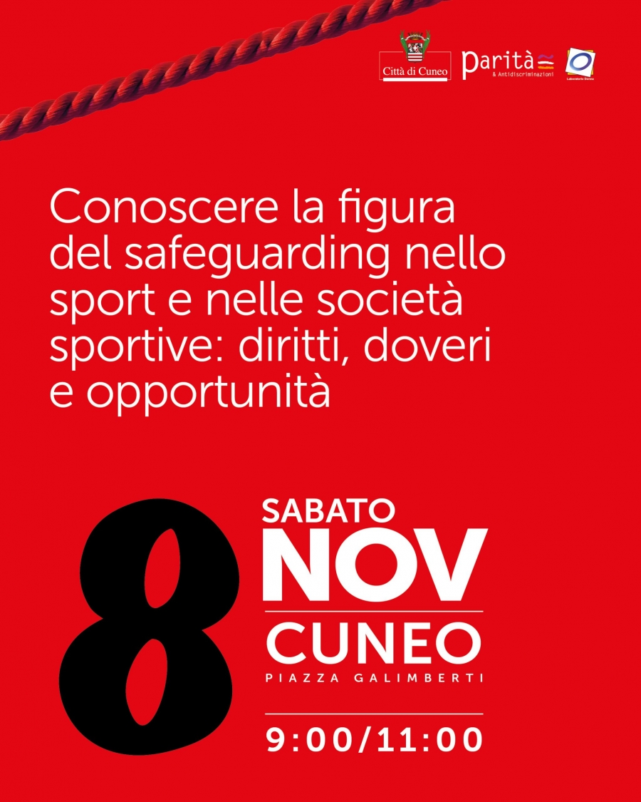 Cuneo, 8/11/25: Safeguarding nello sport e nelle società sportive: diritti doveri e opportunità