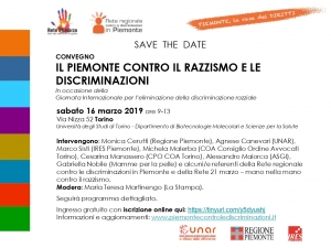 Torino, 16 marzo 2019 (ore 9-13): Convegno &quot;Il Piemonte contro il razzismo e le discriminazioni&quot;