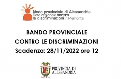 Scade il 28/11 il bando della Provincia di Alessandria per la prevenzione e il contrasto delle discriminazioni