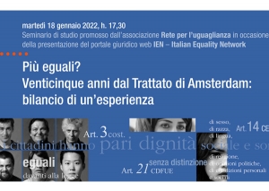 18 gennaio 2022, h. 17,30: Più eguali? Venticinque anni dal Trattato di Amsterdam: bilancio di un’esperienza